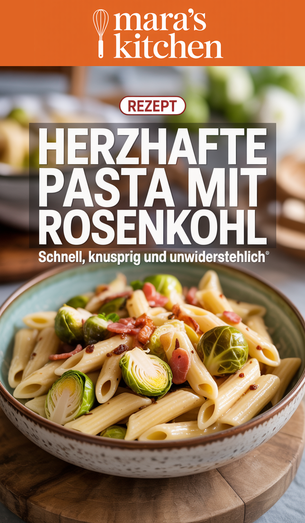 Pasta mit gebratenem Rosenkohl und Speck Pinterest Pin