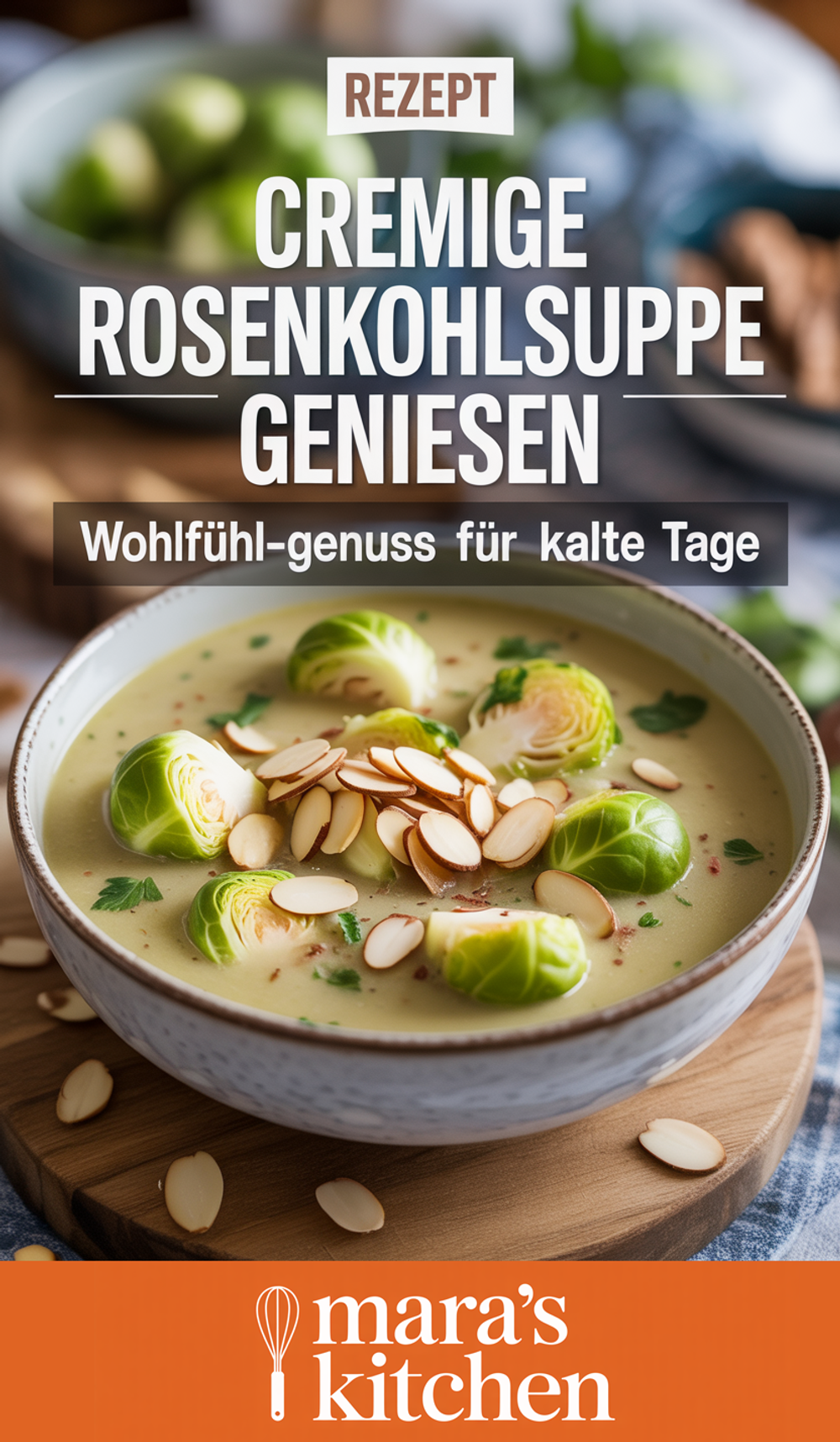 Rosenkohl-Cremesuppe mit gerösteten Mandeln Pinterest Pin