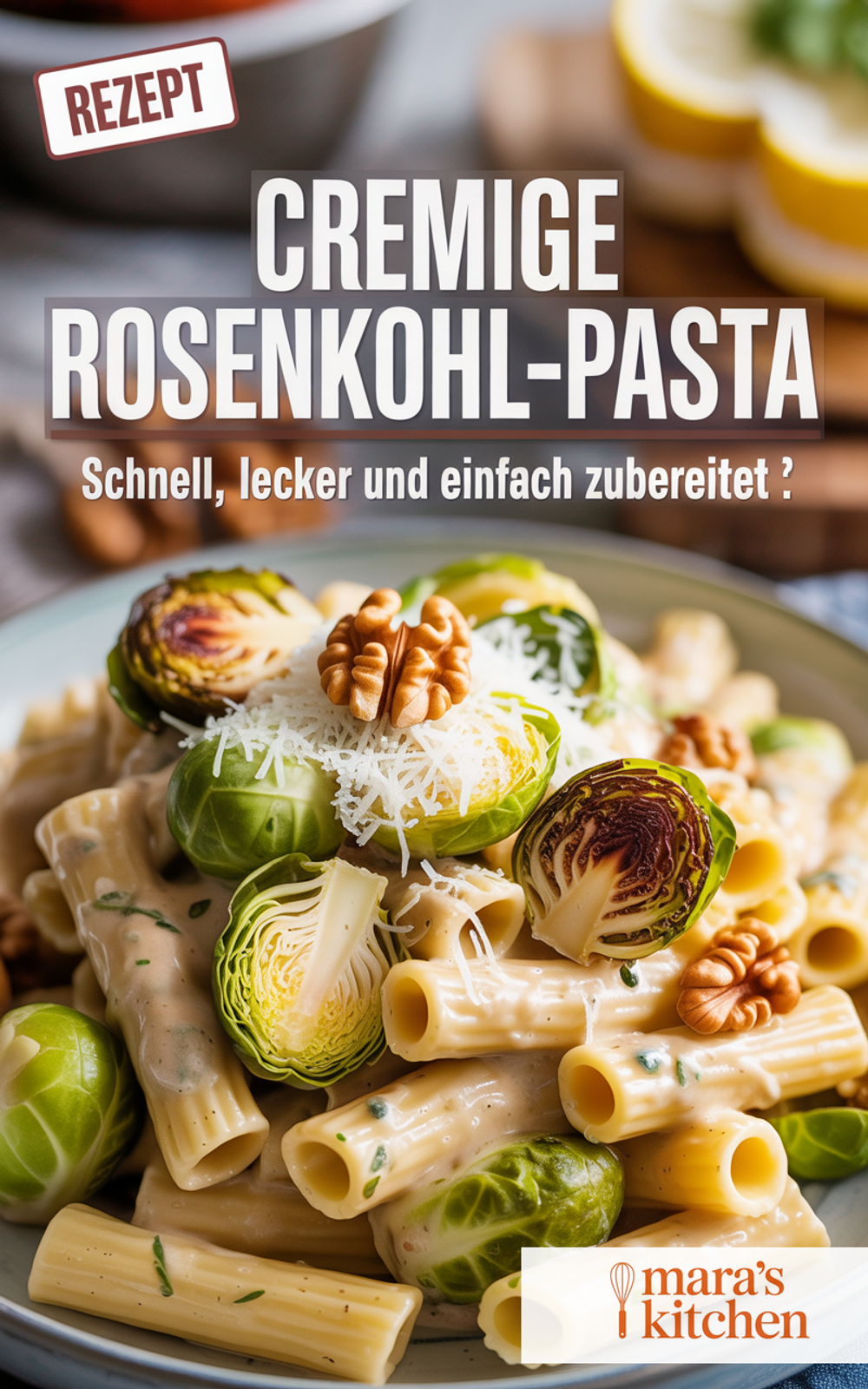 Rosenkohl-Pasta mit Walnüssen und Parmesan Pinterest Pin